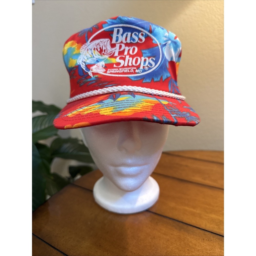 Vintage Bass Pro Shops Hawaiian Floral Tropical SnapBack Cap Hat 90s Springfield